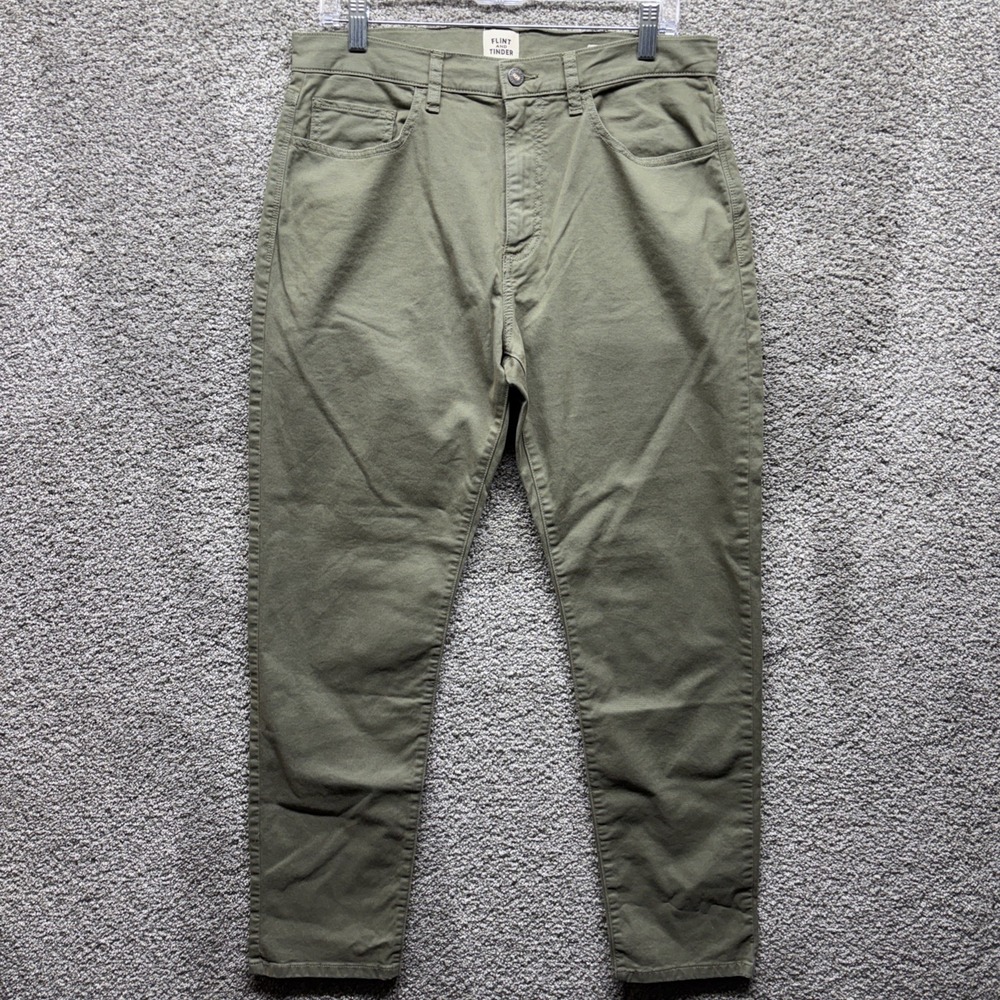 Flint and Tinder Pants Tapered Fit Olive Green Mens 33x30 Chino Trousers EUC